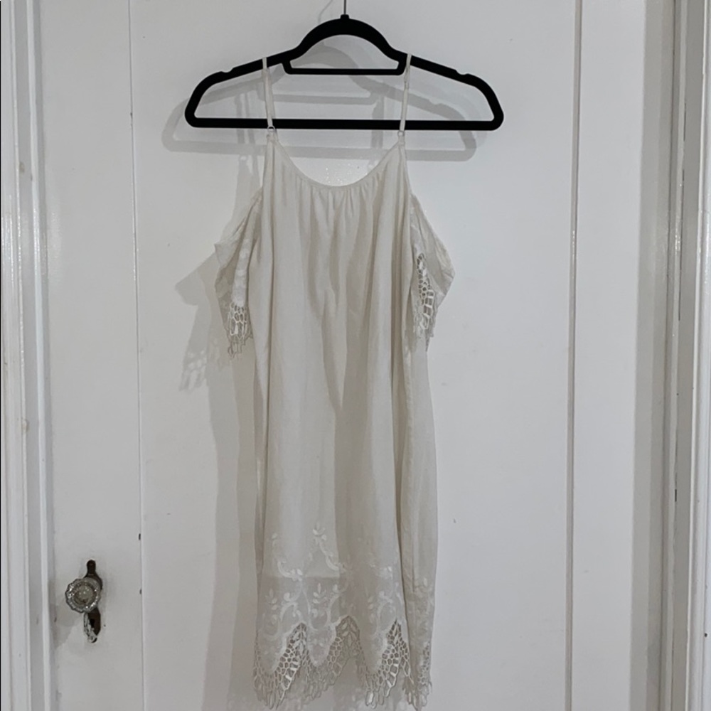 Pookie & Sebastian white cold shoulder dress